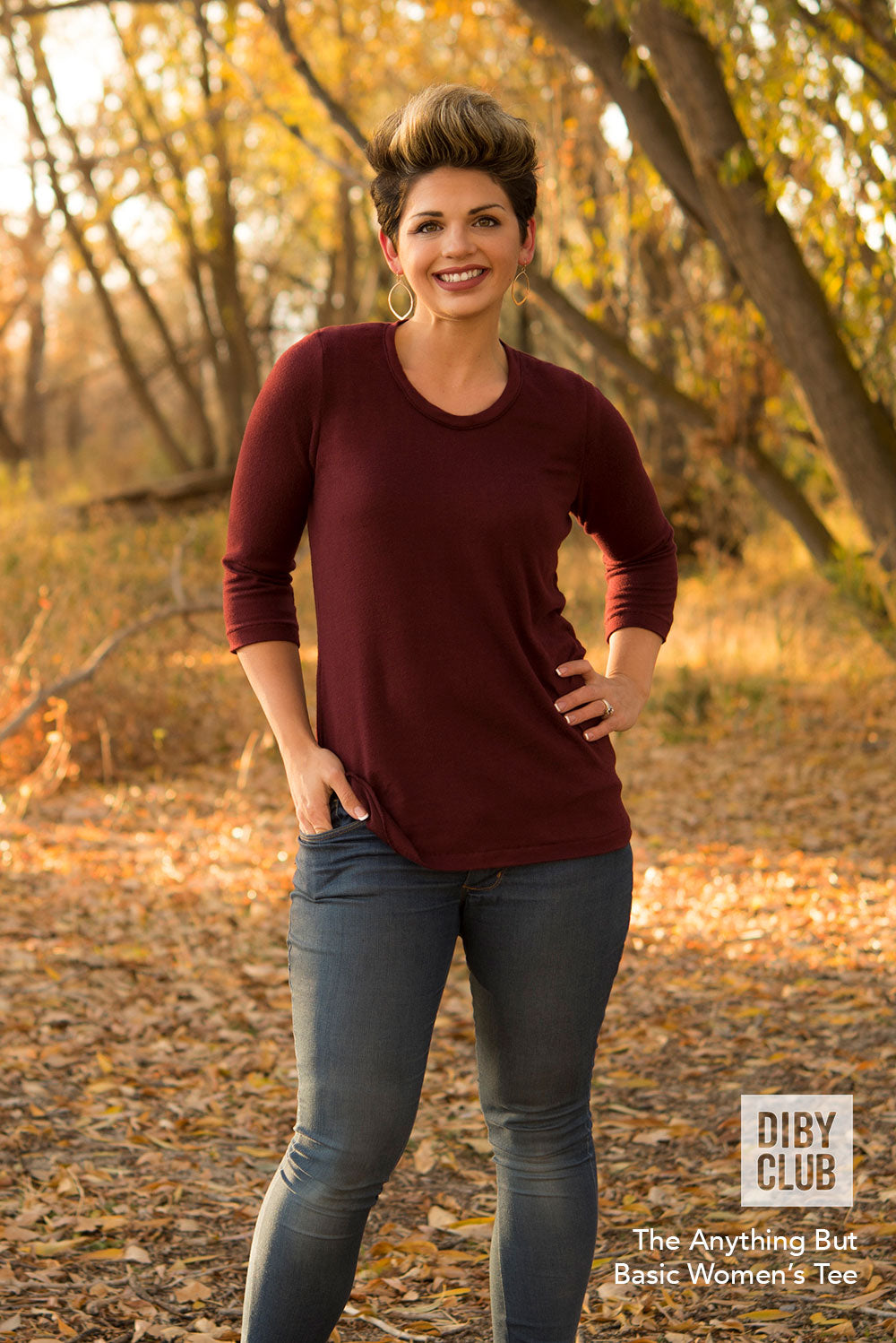 Women's ABB Tee with 3/4 length sleeves and crew neck. 