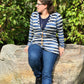 The Grace Cardigan in tunic length with long sleeves and buttons. 