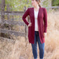 The Grace Cardigan in long length with long sleeves. 